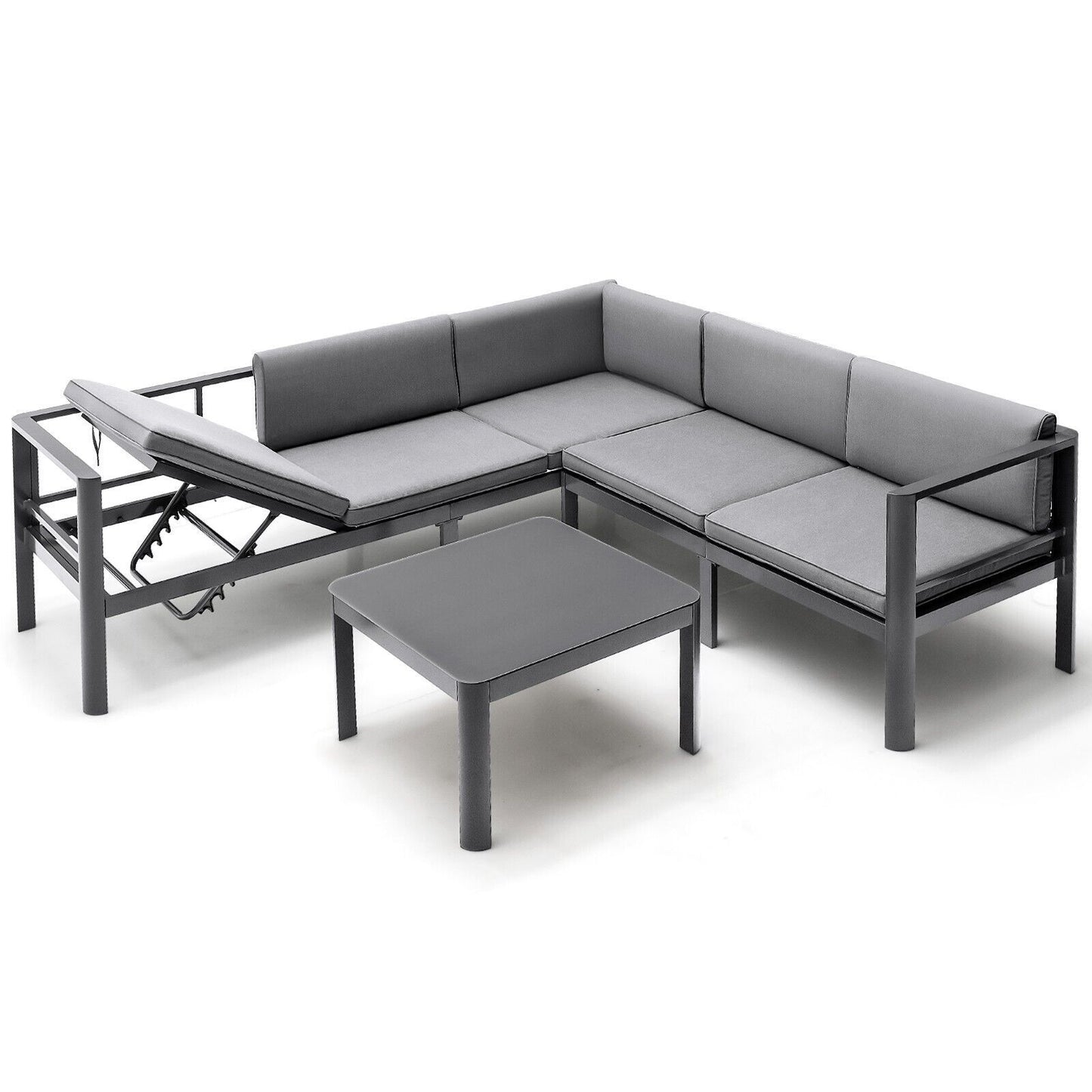 3 Piece Aluminum Patio Sofa Set with 6-Level Reclining Backrest