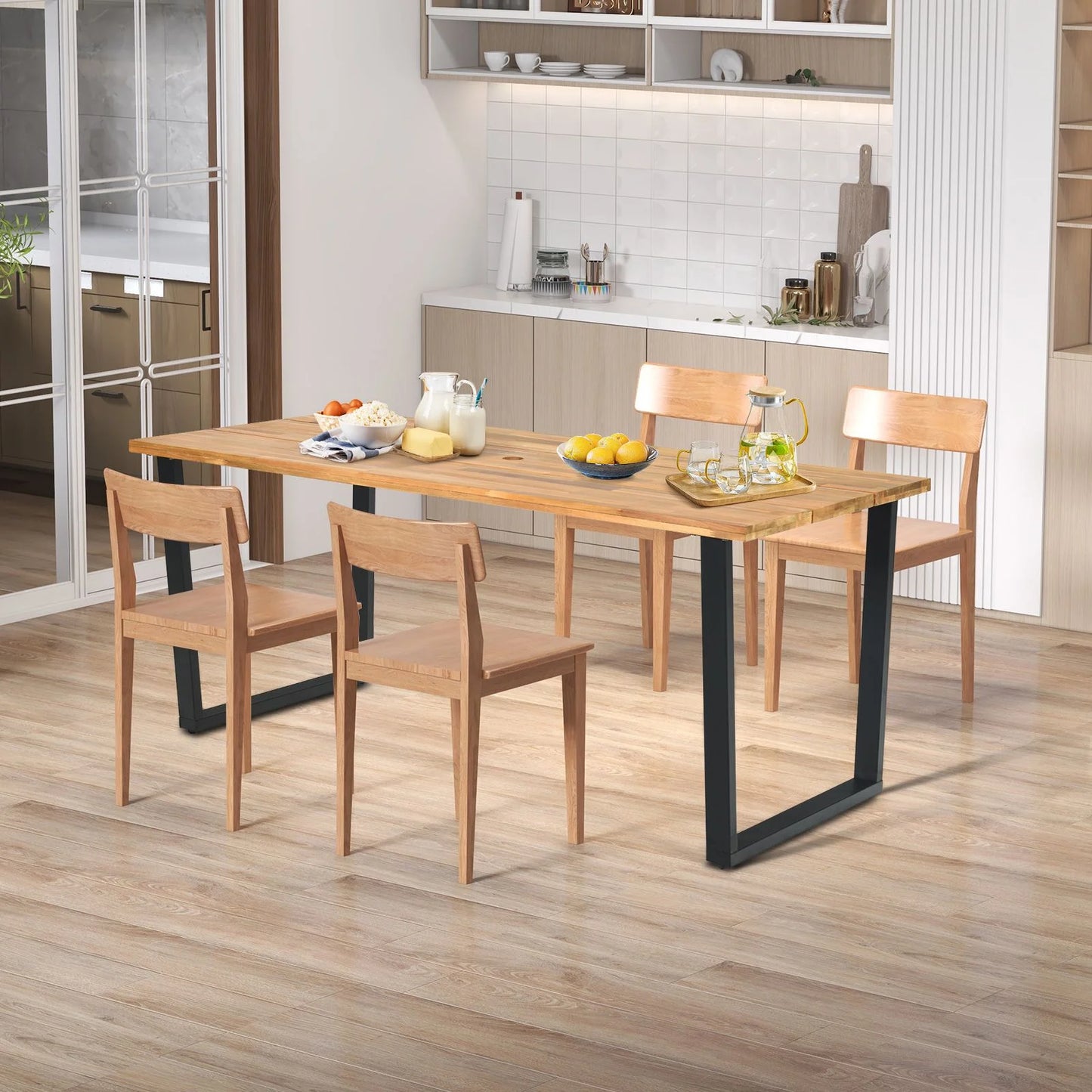 175 X 80Cm Patio Rectangle Dining Table for 6 Person with Umbrella Hole