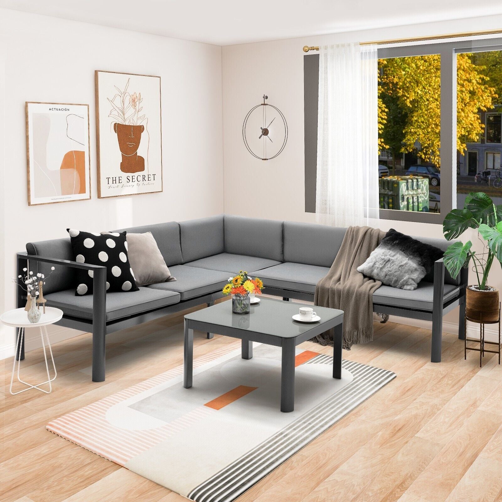 3 Piece Aluminum Patio Sofa Set with 6-Level Reclining Backrest