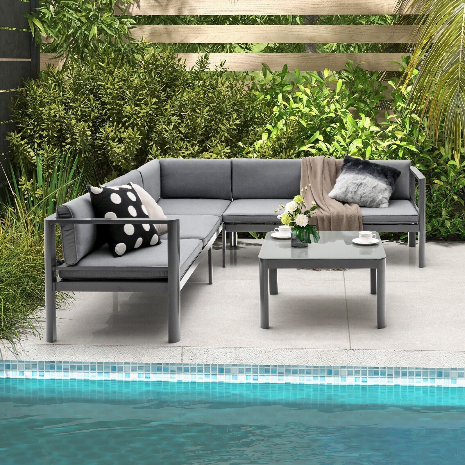 3 Piece Aluminum Patio Sofa Set with 6-Level Reclining Backrest