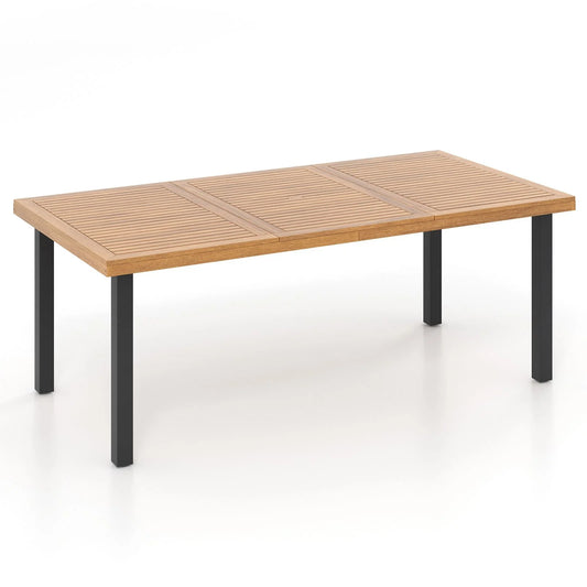 200 X 100Cm Large Patio Dining Tablewith Acacia Wood Tabletop and Heavy Duty Metal Legs